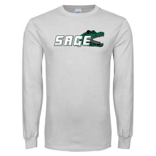 White Long Sleeve T Shirt - Sage w/Gator Head