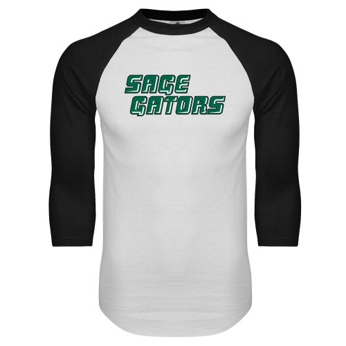  White/Black Raglan Baseball T Shirt - Sage Gators Wordmark