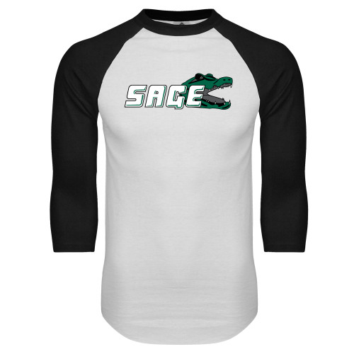  White/Black Raglan Baseball T Shirt - Sage w/Gator Head