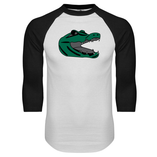  White/Black Raglan Baseball T Shirt - Gator Head