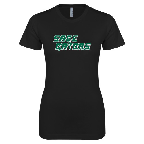  Next Level Womens Black Boyfriend Tee - Sage Gators Wordmark