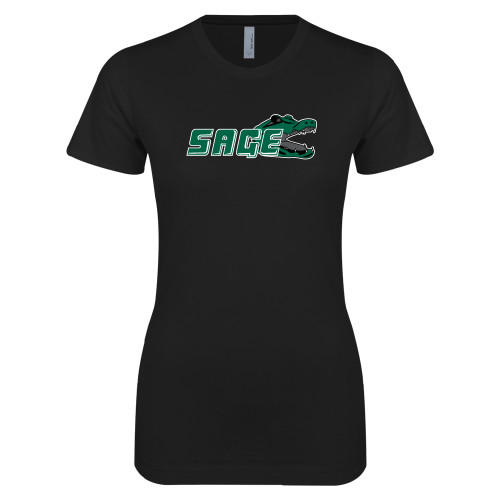  Next Level Womens Black Boyfriend Tee - Sage w/Gator Head