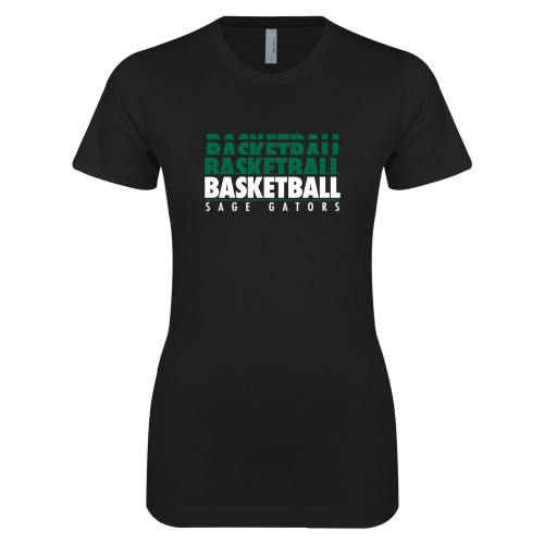  Next Level Womens Black Boyfriend Tee - Basketball Repeating