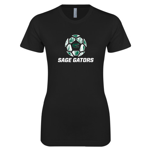  Next Level Womens Black Boyfriend Tee - Distressed Soccer Ball