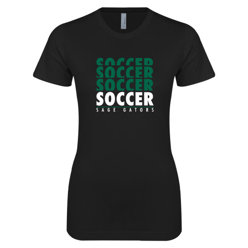  Next Level Womens Black Boyfriend Tee - Soccer Repeating
