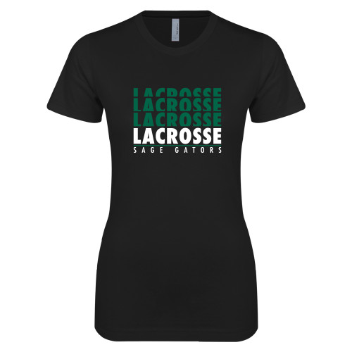  Next Level Womens Black Boyfriend Tee - Lacrosse Repeating