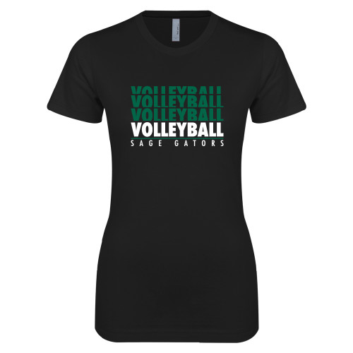  Next Level Womens Black Boyfriend Tee - Volleyball Repeating