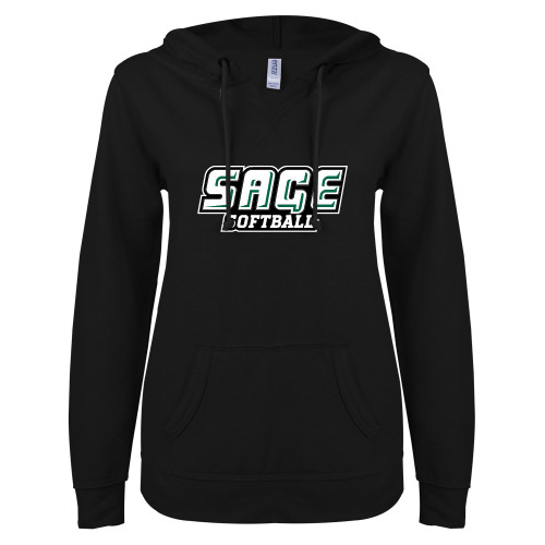  ENZA Womens Black V Notch Raw Edge Fleece Hoodie - Softball