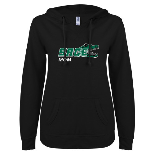  ENZA Womens Black V Notch Raw Edge Fleece Hoodie - Mom