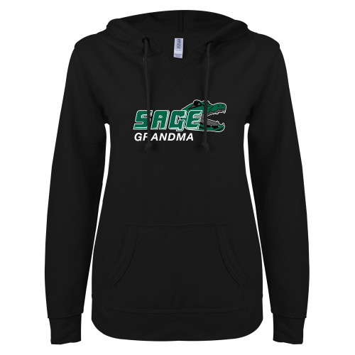 ENZA Womens Black V Notch Raw Edge Fleece Hoodie - Grandma