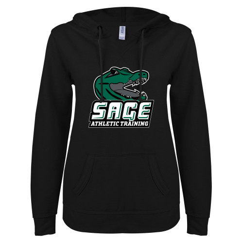  ENZA Womens Black V Notch Raw Edge Fleece Hoodie - Athletic Training