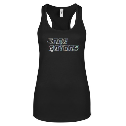  Next Level Womens Black Racerback Tank  - Sage Gators Wordmark  Foil