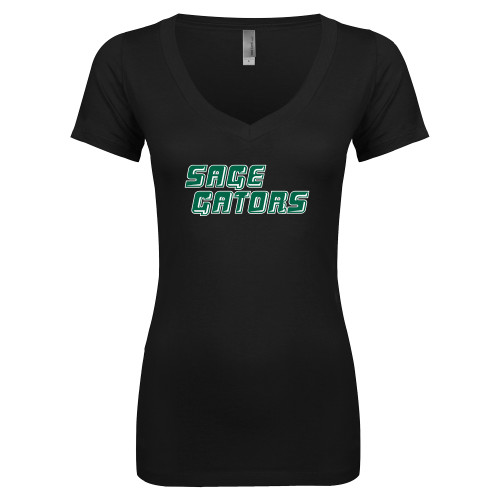  Next Level Womens Black Ideal V Tee - Sage Gators Wordmark
