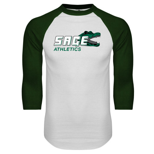  White/Dark Green Raglan Baseball T Shirt - Athletics