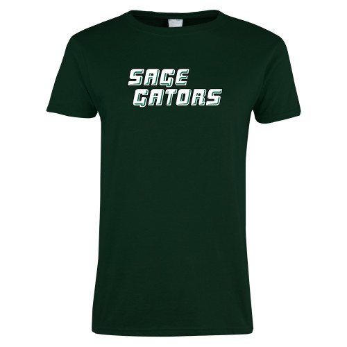  Womens Dark Green Short Sleeve Tee - Sage Gators Wordmark