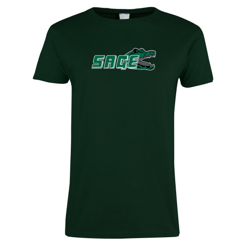  Womens Dark Green Short Sleeve Tee - Sage w/Gator Head