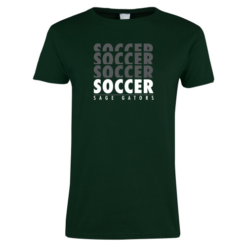  Womens Dark Green Short Sleeve Tee - Soccer Repeating
