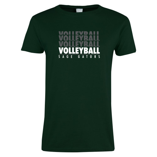  Womens Dark Green Short Sleeve Tee - Volleyball Repeating