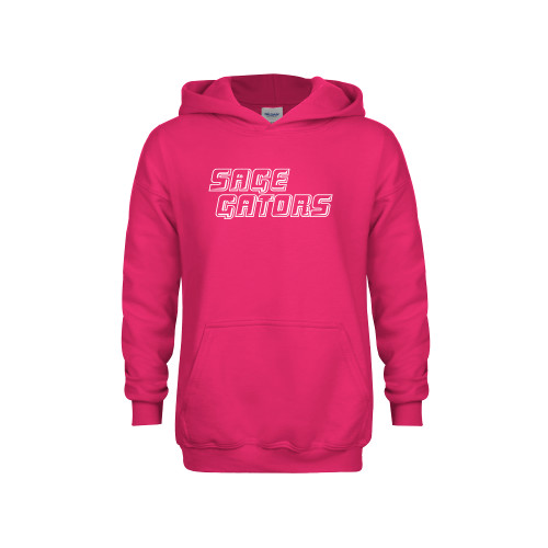  Youth Hot Pink Fleece Hoodie - Sage Gators Wordmark