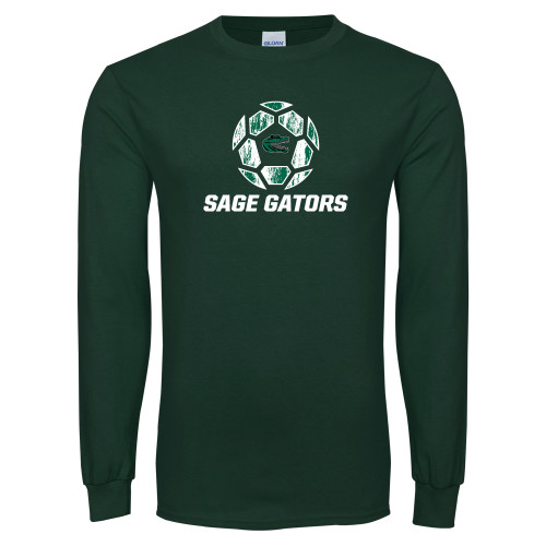  Dark Green Long Sleeve T Shirt - Distressed Soccer Ball