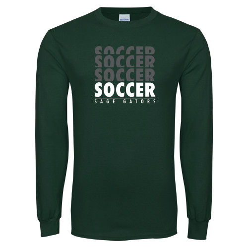  Dark Green Long Sleeve T Shirt - Soccer Repeating