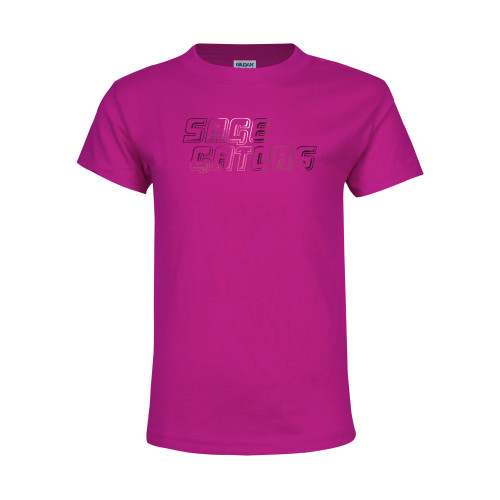  Youth Hot Pink T Shirt - Sage Gators Wordmark  Foil
