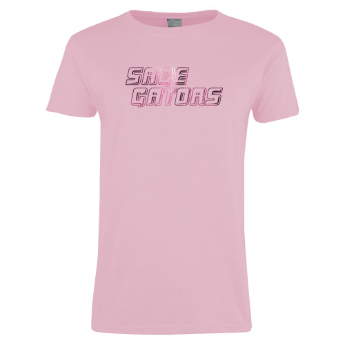 Womens Pink Short Sleeve Tee - Sage Gators Wordmark  Foil