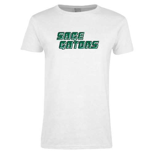  Womens White Short Sleeve Tee - Sage Gators Wordmark