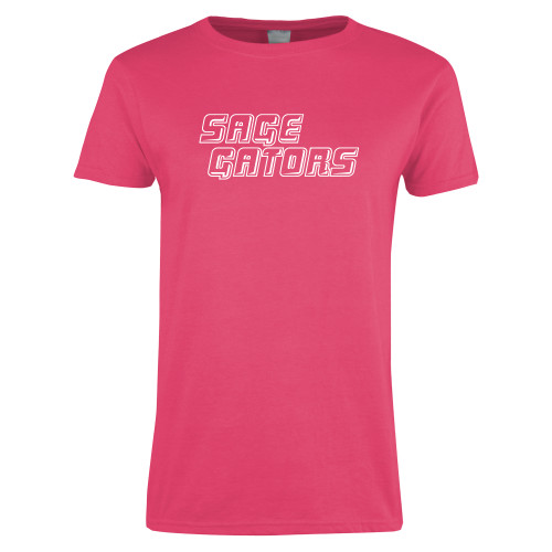  Womens Hot Pink Short Sleeve Tee - Sage Gators Wordmark