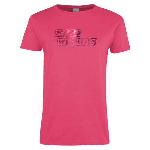  Womens Hot Pink Short Sleeve Tee - Sage Gators Wordmark  Foil