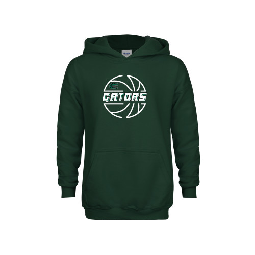  Youth Dark Green Fleece Hoodie - Basketball in Ball