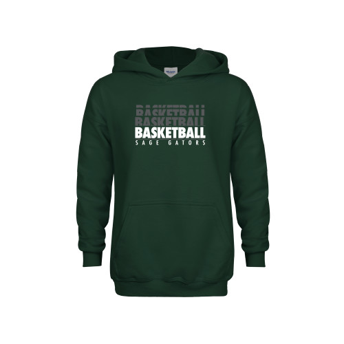  Youth Dark Green Fleece Hoodie - Basketball Repeating