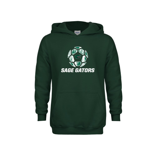 Youth Dark Green Fleece Hoodie - Distressed Soccer Ball