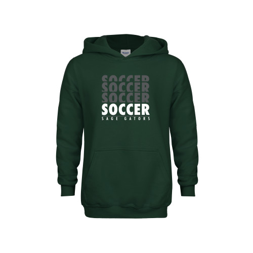  Youth Dark Green Fleece Hoodie - Soccer Repeating