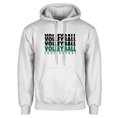  White Fleece Hoodie - Volleyball Repeating