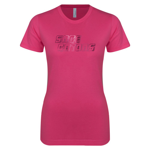  Next Level Womens Fuchsia Boyfriend Tee - Sage Gators Wordmark  Foil