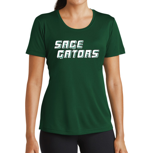  Womens Dark Green Performance Short Sleeve Tee - Sage Gators Wordmark