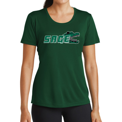  Womens Dark Green Performance Short Sleeve Tee - Sage w/Gator Head