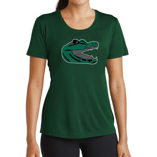  Womens Dark Green Performance Short Sleeve Tee - Gator Head