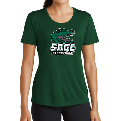  Womens Dark Green Performance Short Sleeve Tee - Basketball