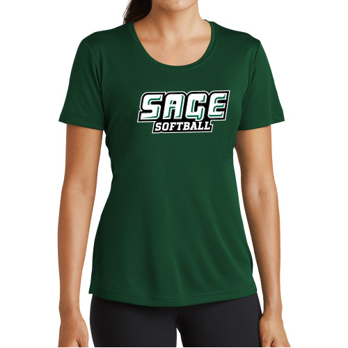  Womens Dark Green Performance Short Sleeve Tee - Softball