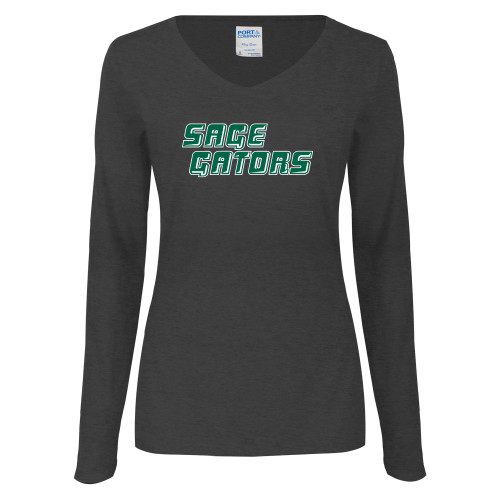 Main Image for  Womens Dark Heather Long Sleeve V Neck Tee 