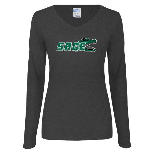 Main Image for  Womens Dark Heather Long Sleeve V Neck Tee 