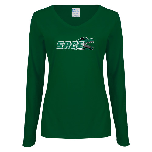 Main Image for  Womens Dark Green Long Sleeve V Neck Tee 