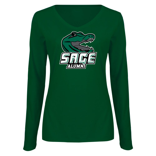 Main Image for  Womens Dark Green Long Sleeve V Neck Tee 