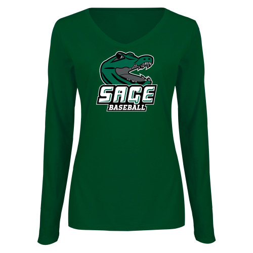 Main Image for  Womens Dark Green Long Sleeve V Neck Tee 