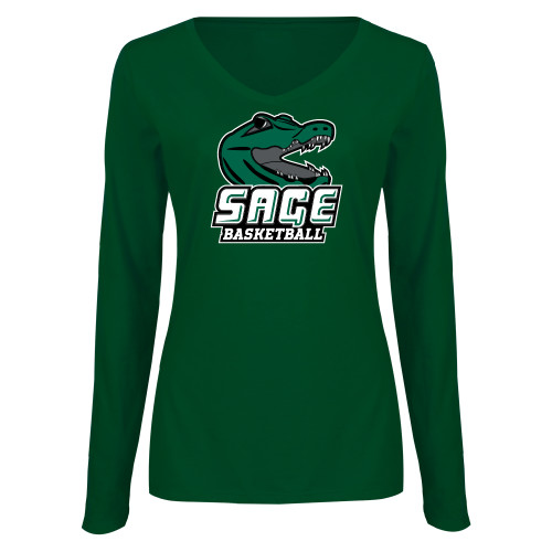 Main Image for  Womens Dark Green Long Sleeve V Neck Tee 