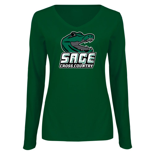 Main Image for  Womens Dark Green Long Sleeve V Neck Tee 