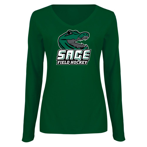 Main Image for  Womens Dark Green Long Sleeve V Neck Tee 