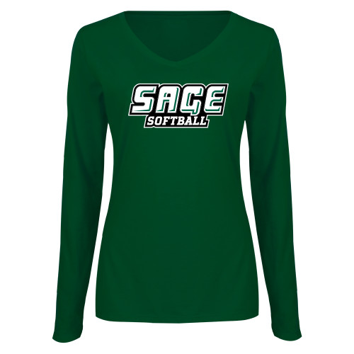 Main Image for  Womens Dark Green Long Sleeve V Neck Tee 